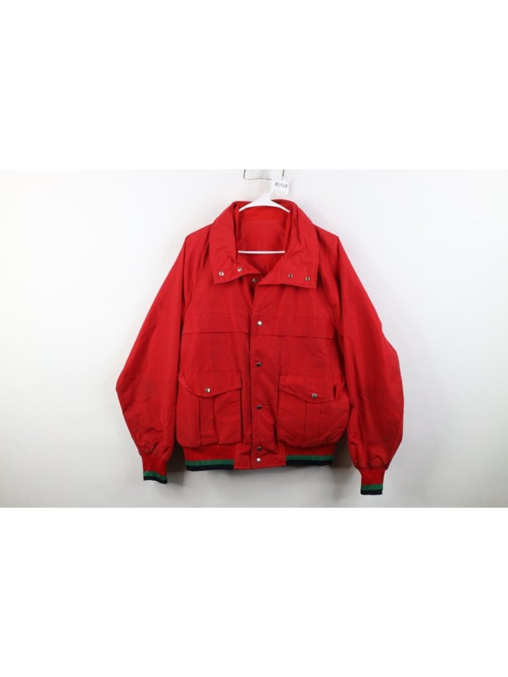 Vintage 80s Lands End Mens Large Distressed Windbreaker Bomber Jacket Red USA